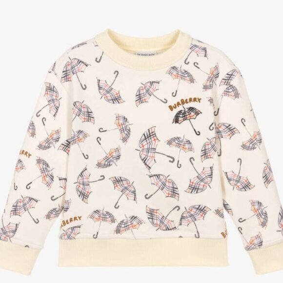 NWT Burberry White Cotton Sweatshirt with Umbrella Print - Picture 1 of 10